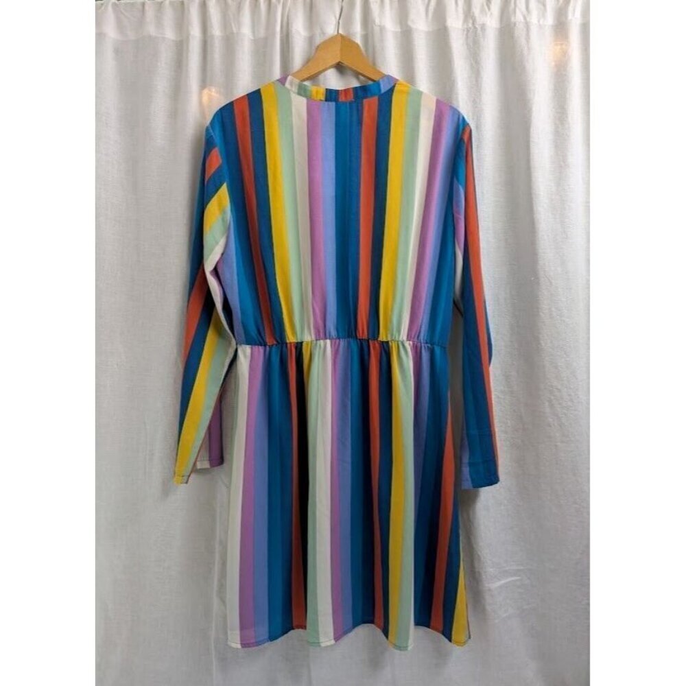 All in Favor women's size XL colorful striped mini dress, long sleeve, v neck C7 - Picture 5 of 12